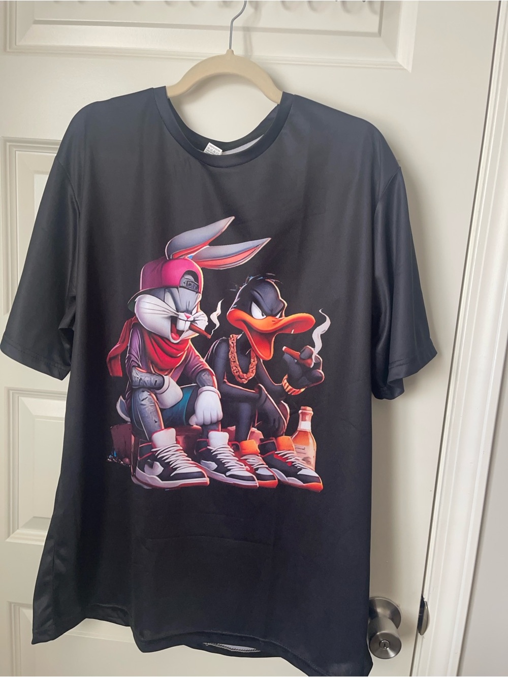 Men’s XXL Black Graphic Short Sleeve Tee with Cartoon Crew